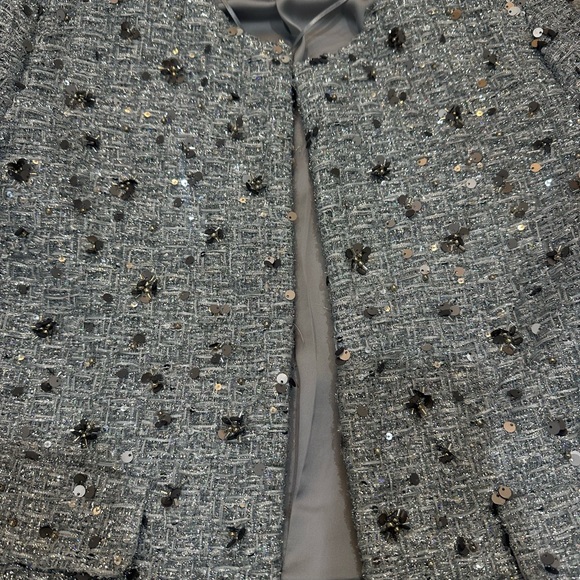 Zara Silver-Gray Embellished Tweed Cropped Jacket - Picture 2 of 3